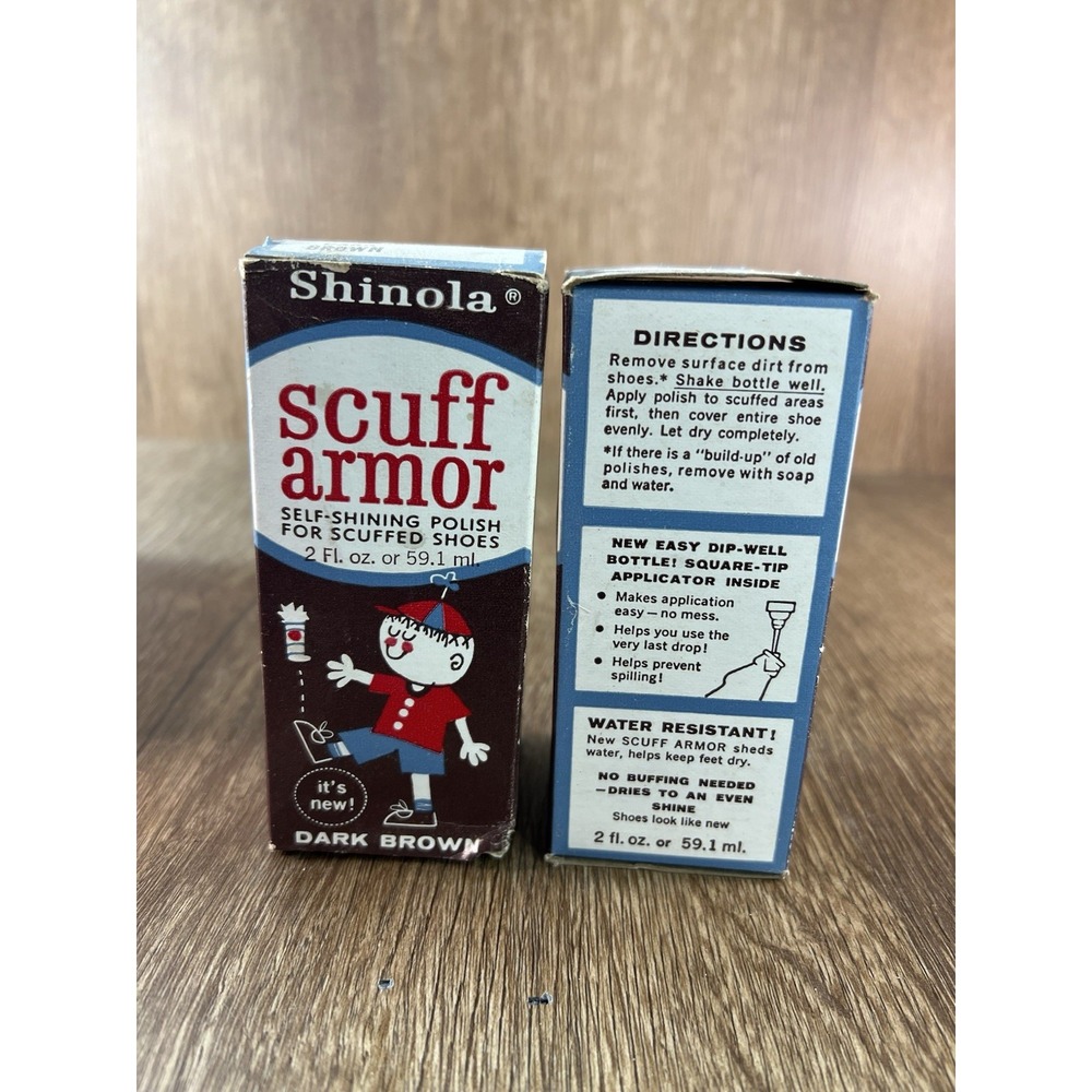 Vintage Shinola Scuff Armor Shoe Polish Dark Brown 2oz Bottles New Old Stock 2pk